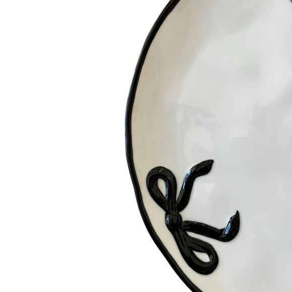 Hand Painted Coquette Black Bow Dinner Plates 10.25in White Ceramic Set of 4 NEW - Picture 10 of 10